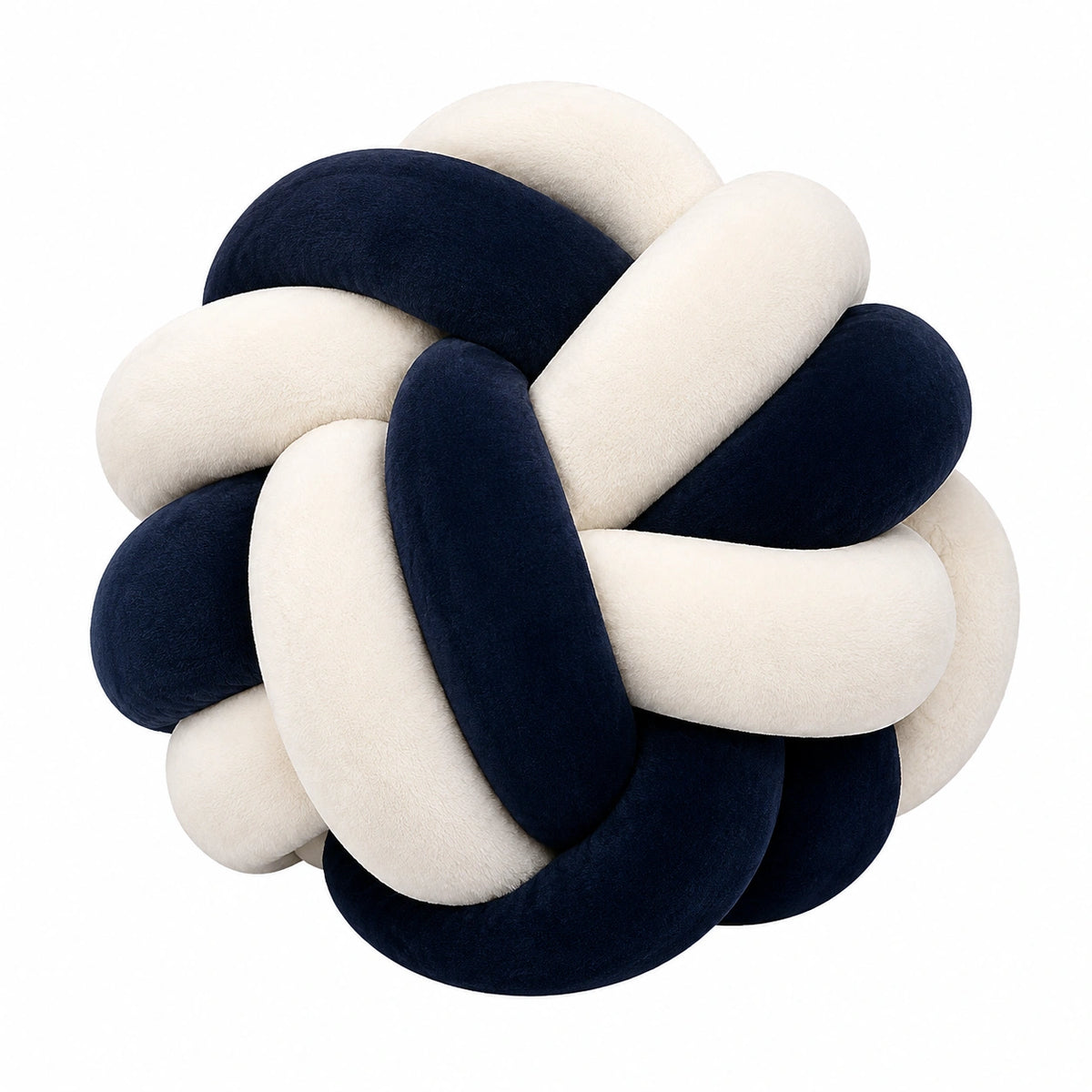 Cuscino decorativo annodato diametro 35 cm in tessuto blu navy e avorio - rotondo morbido