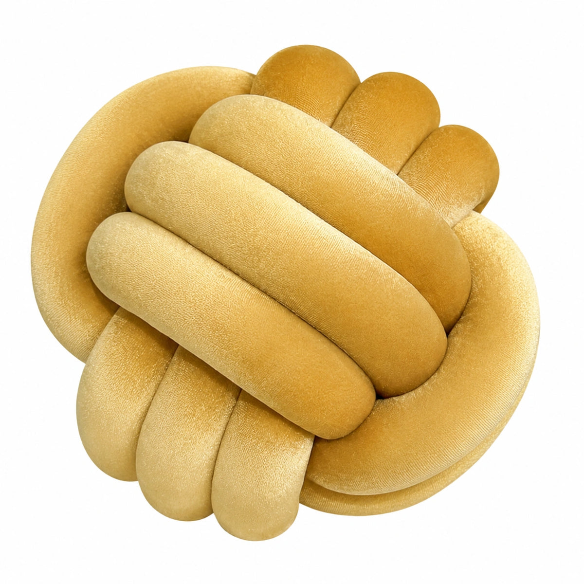 Cuscino decorativo nodo rotondo 35 cm in tessuto giallo senape - morbido