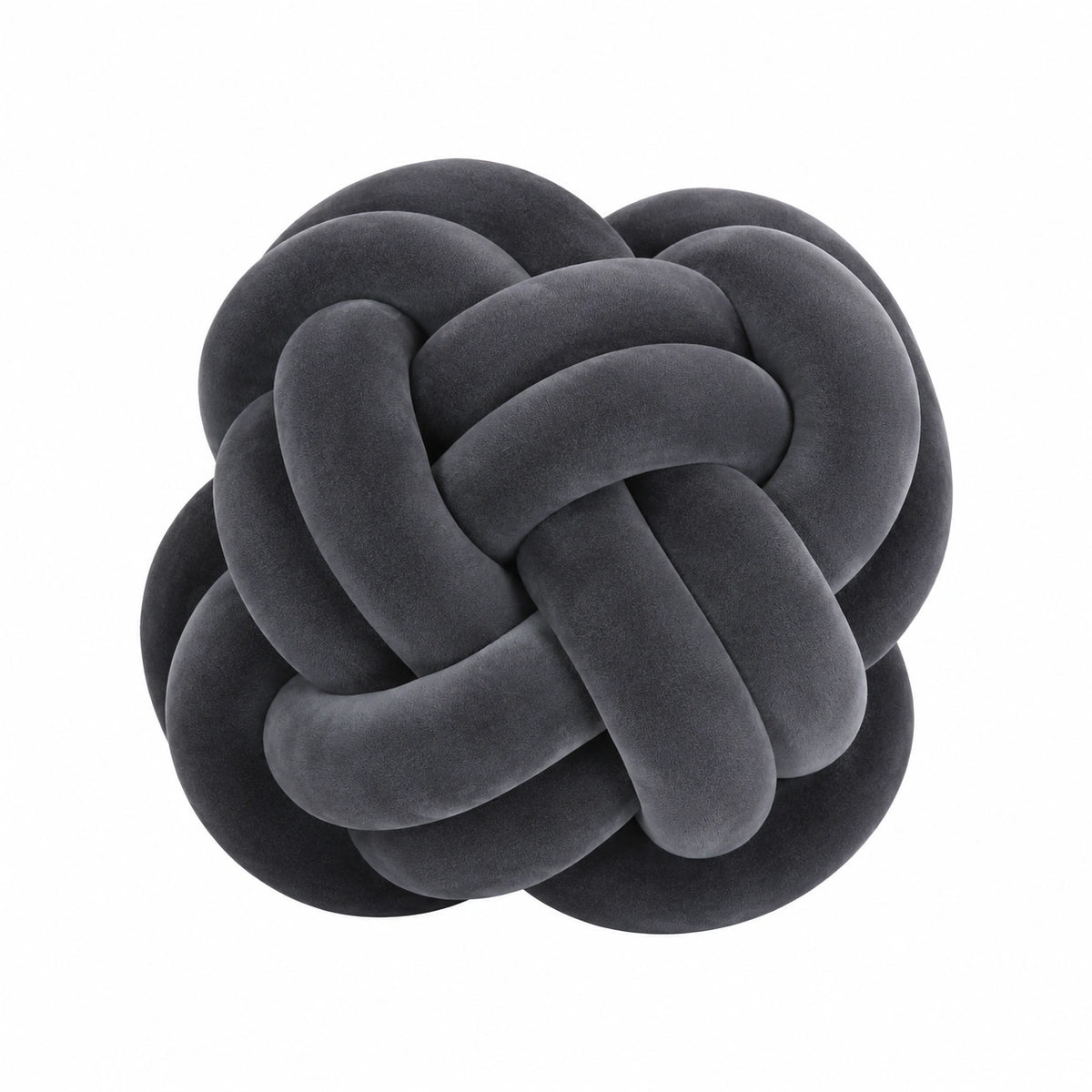 Cuscino decorativo rotondo 30 cm in velluto grigio scuro con nodo intrecciato