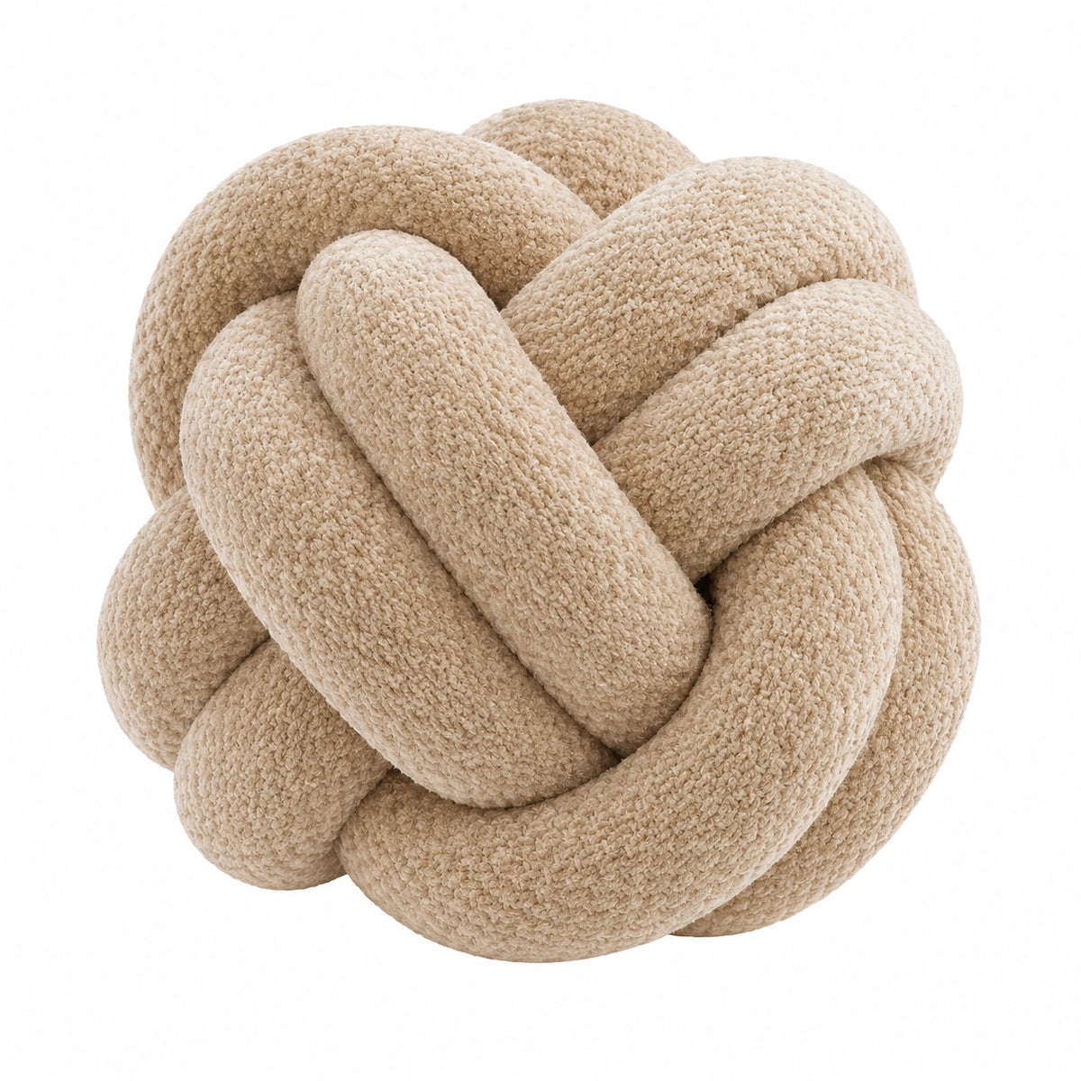 Cuscino decorativo a nodo 30 cm in tessuto bouclé beige - morbido per divano e letto