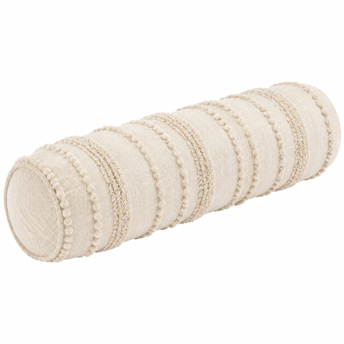 Cuscino cilindrico 20 x 50 cm in tessuto beige per divano stile boho