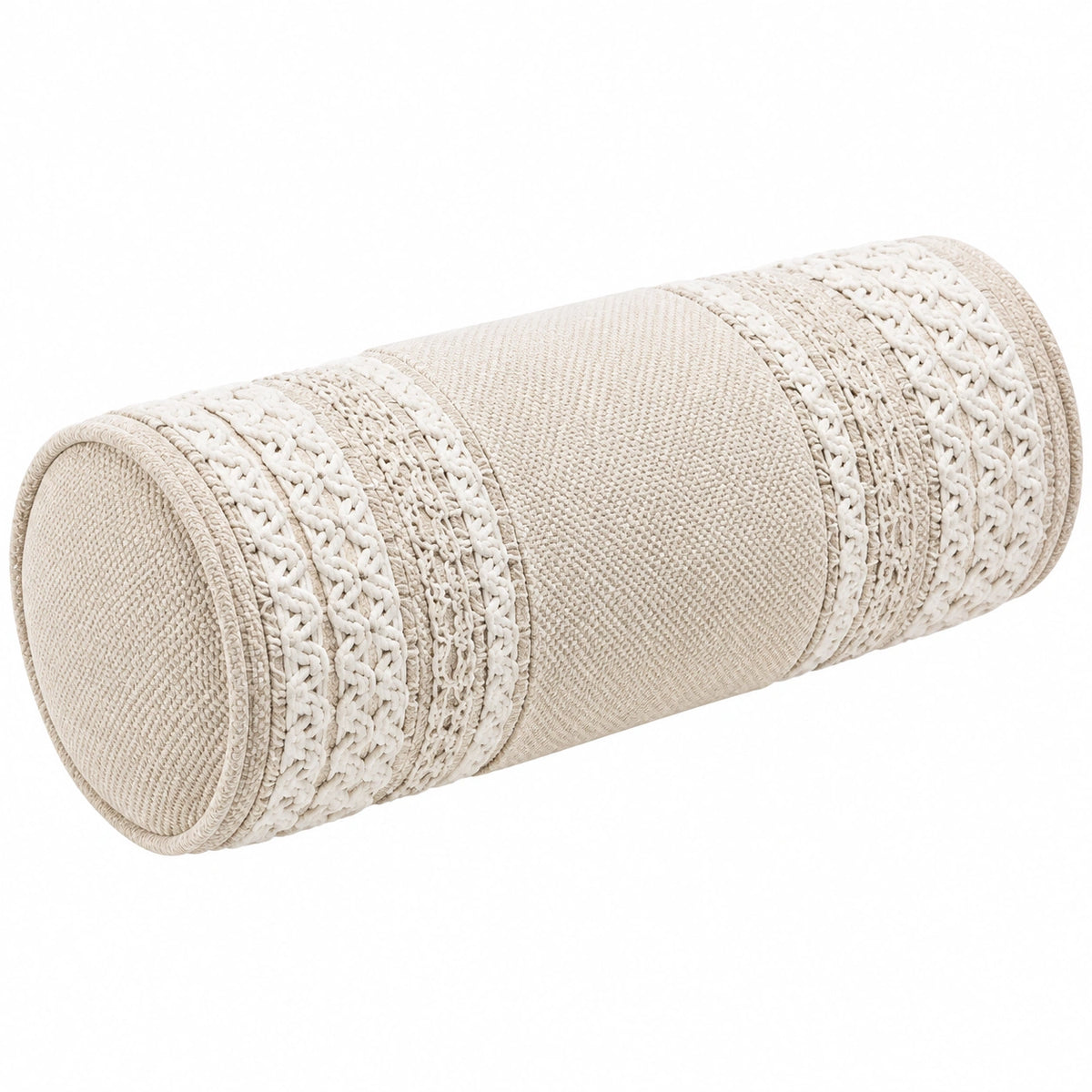 Cuscino cilindrico 20 x 50 cm in tessuto beige stile boho decorativo