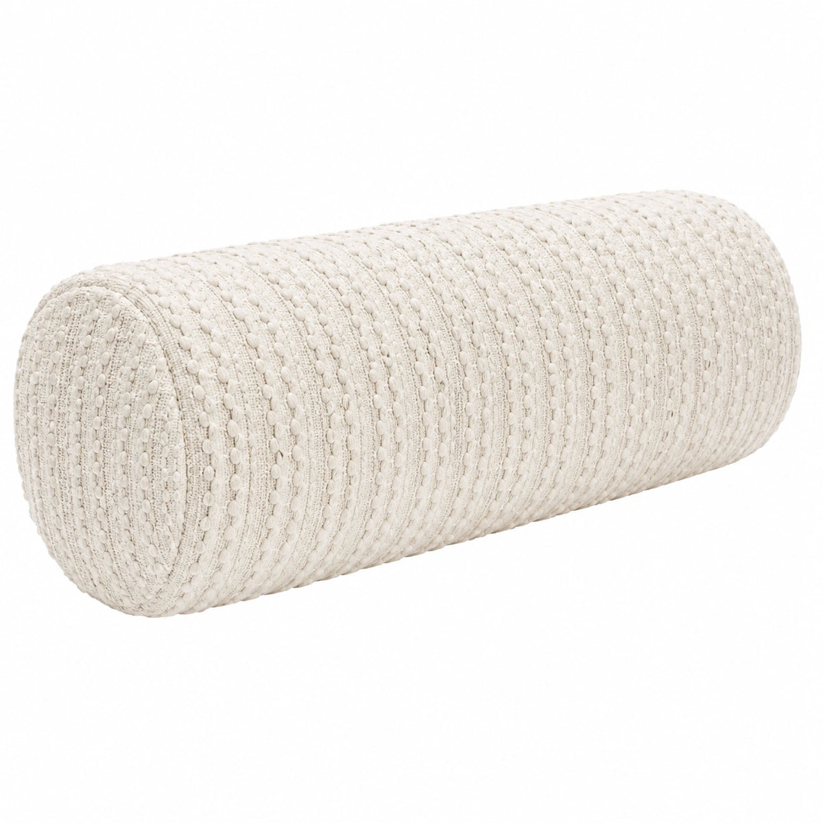 Cuscino cilindrico 20 x 50 cm in tessuto avorio con rilievo decorativo