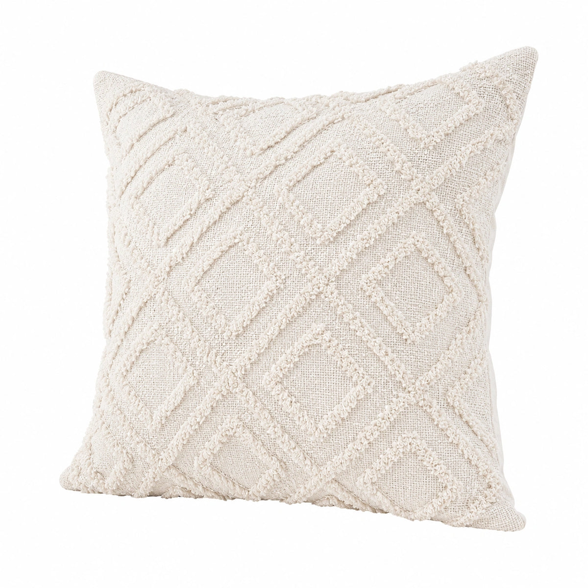 Cuscino decorativo quadrato 45 x 45 cm in tessuto avorio con motivo geometrico in rilievo