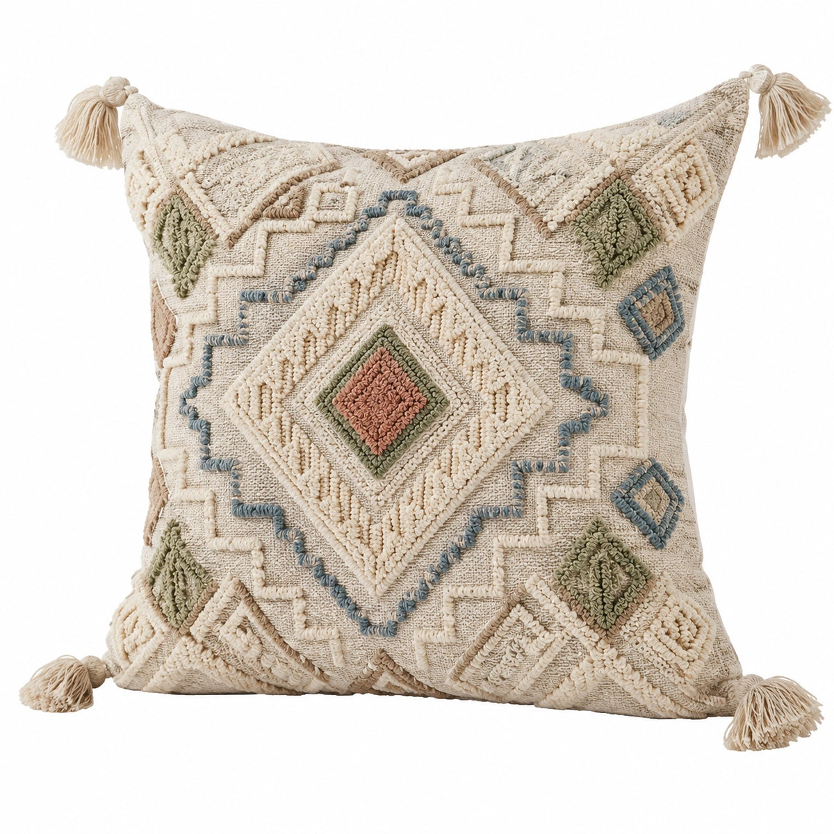 Cuscino decorativo 45 x 45 cm in cotone beige multicolore stile boho con nappe