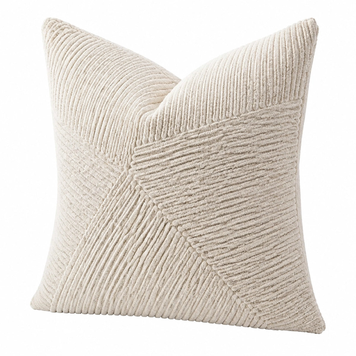 Cuscino decorativo quadrato 45 x 45 cm in tessuto beige a coste per divano stile moderno