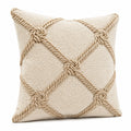 Cuscino decorativo 45 x 45 cm in tessuto beige con corda intrecciata stile nautico