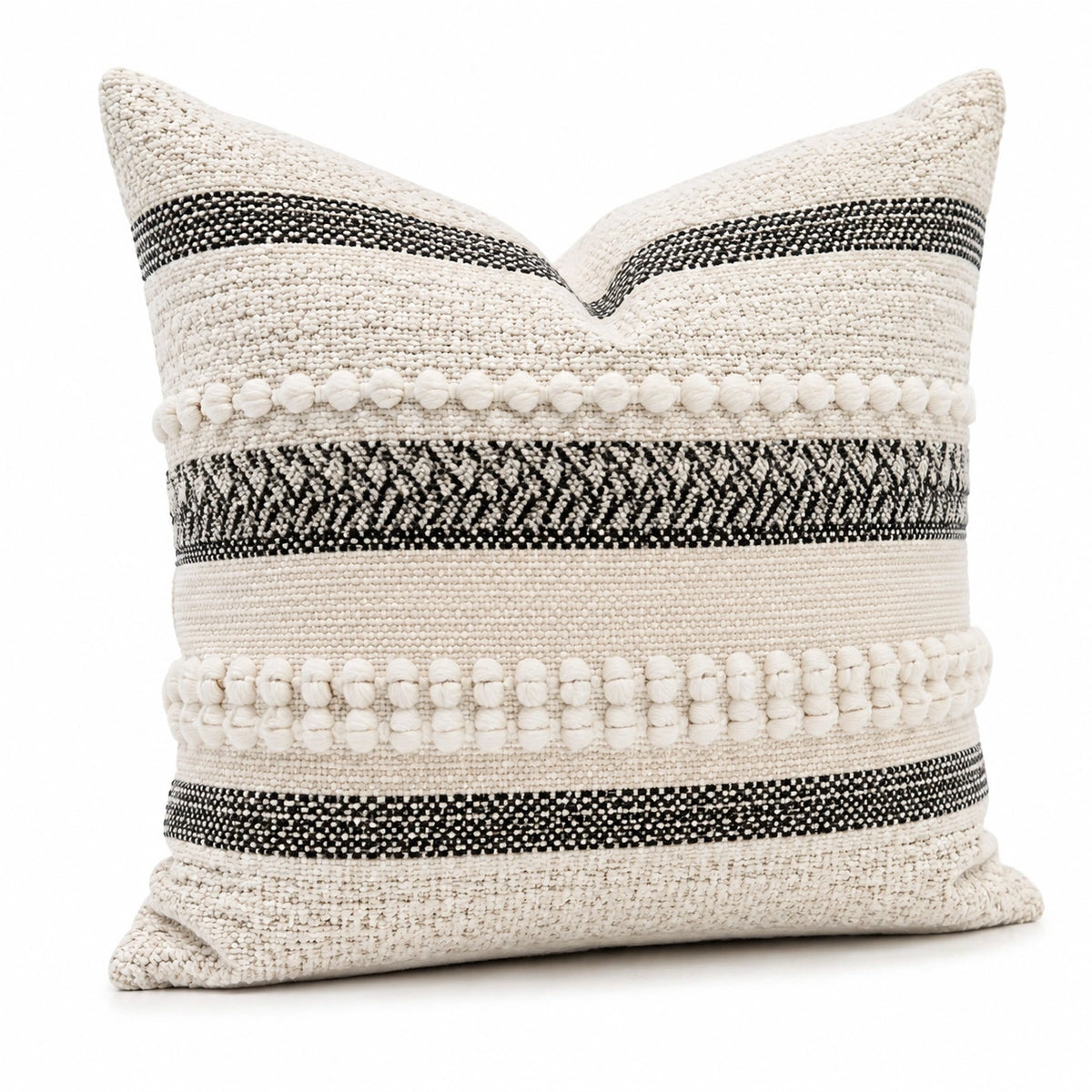 Cuscino decorativo 45 x 45 cm in cotone crema e nero stile boho