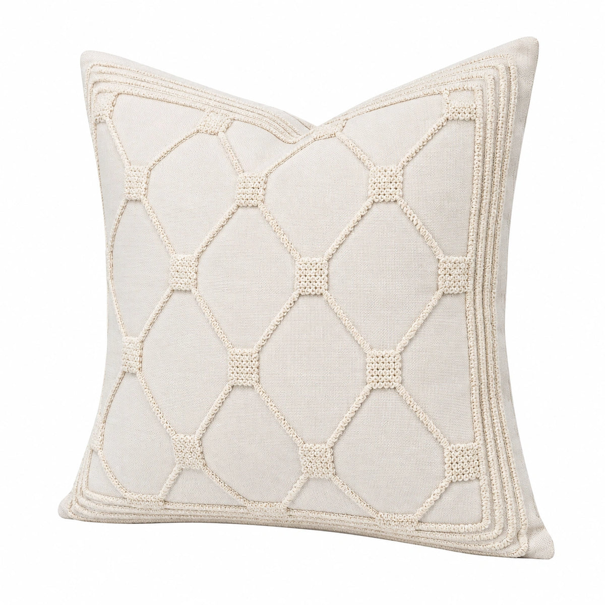 Cuscino decorativo 45 x 45 cm in tessuto beige con ricamo geometrico