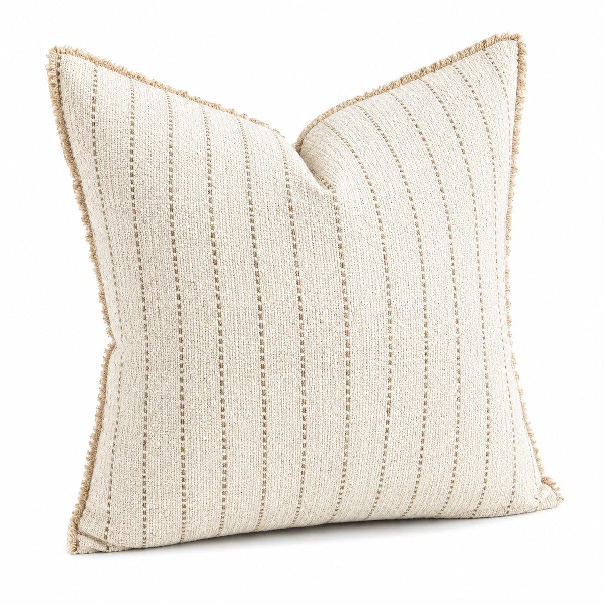 Cuscino decorativo 45 x 45 cm in tessuto beige a righe con frange