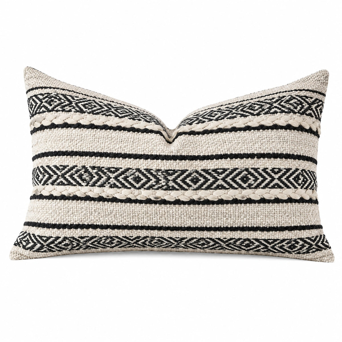 Cuscino decorativo 50 x 30 cm in tessuto beige e nero per divano stile geometrico