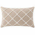 Cuscino decorativo 50 x 30 cm in tessuto beige con motivo geometrico a rilievo