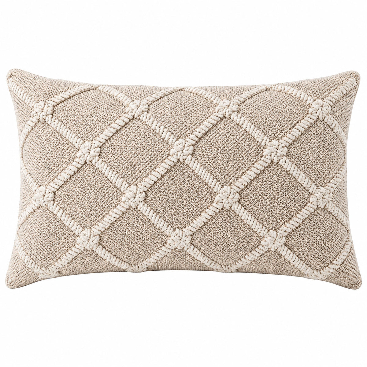 Cuscino decorativo 50 x 30 cm in tessuto beige con motivo geometrico a rilievo