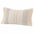 Cuscino decorativo 50 x 30 cm in tessuto beige e nero - stile boho con frange