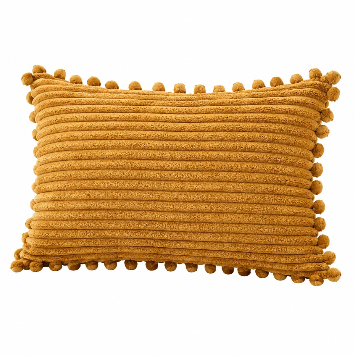 Cuscino decorativo 50 x 30 cm in tessuto sintetico ocra con pompon - rettangolare