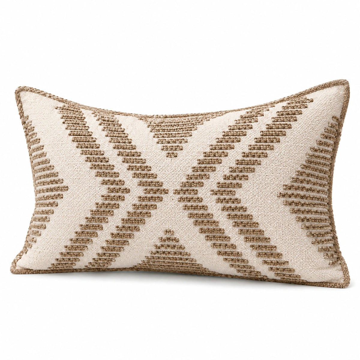 Cuscino decorativo 50 x 35 cm in tessuto beige e marrone con trama in rilievo