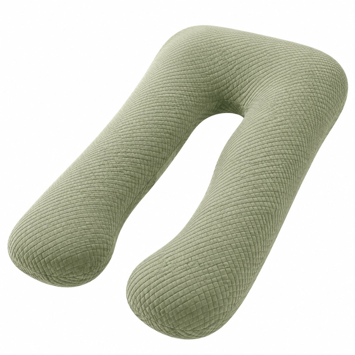 Cuscino gravidanza a U 140 cm in tessuto trapuntato verde salvia per sonno e sostegno