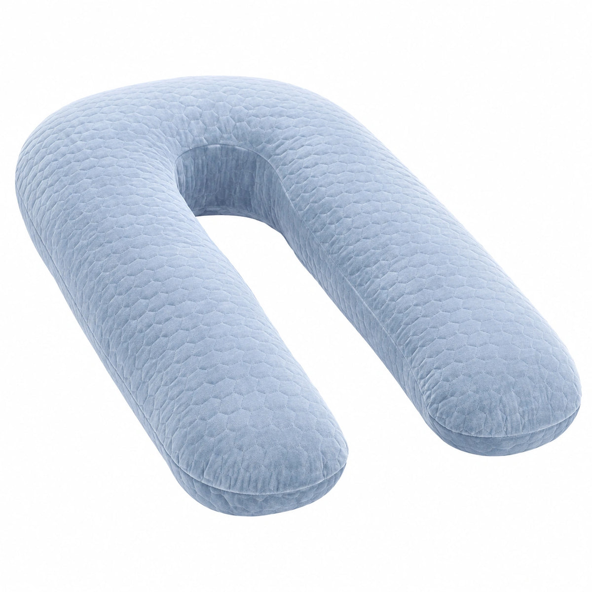 Cuscino gravidanza a U 140 cm in tessuto trapuntato azzurro per sonno e sostegno