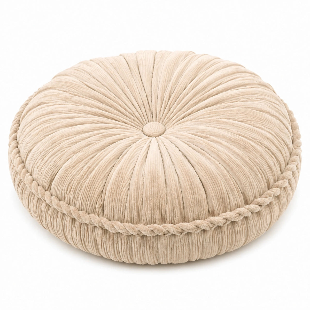 Cuscino rotondo 45 cm in velluto a coste beige - decorativo trapuntato