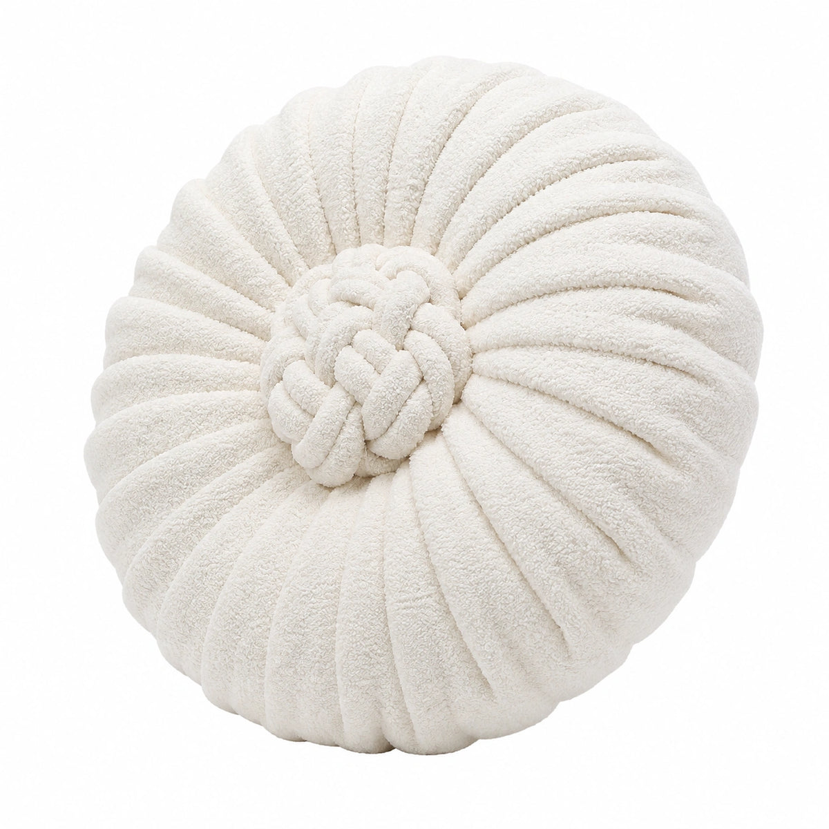 Cuscino decorativo rotondo 40 cm in tessuto bouclé bianco per divano stile floreale