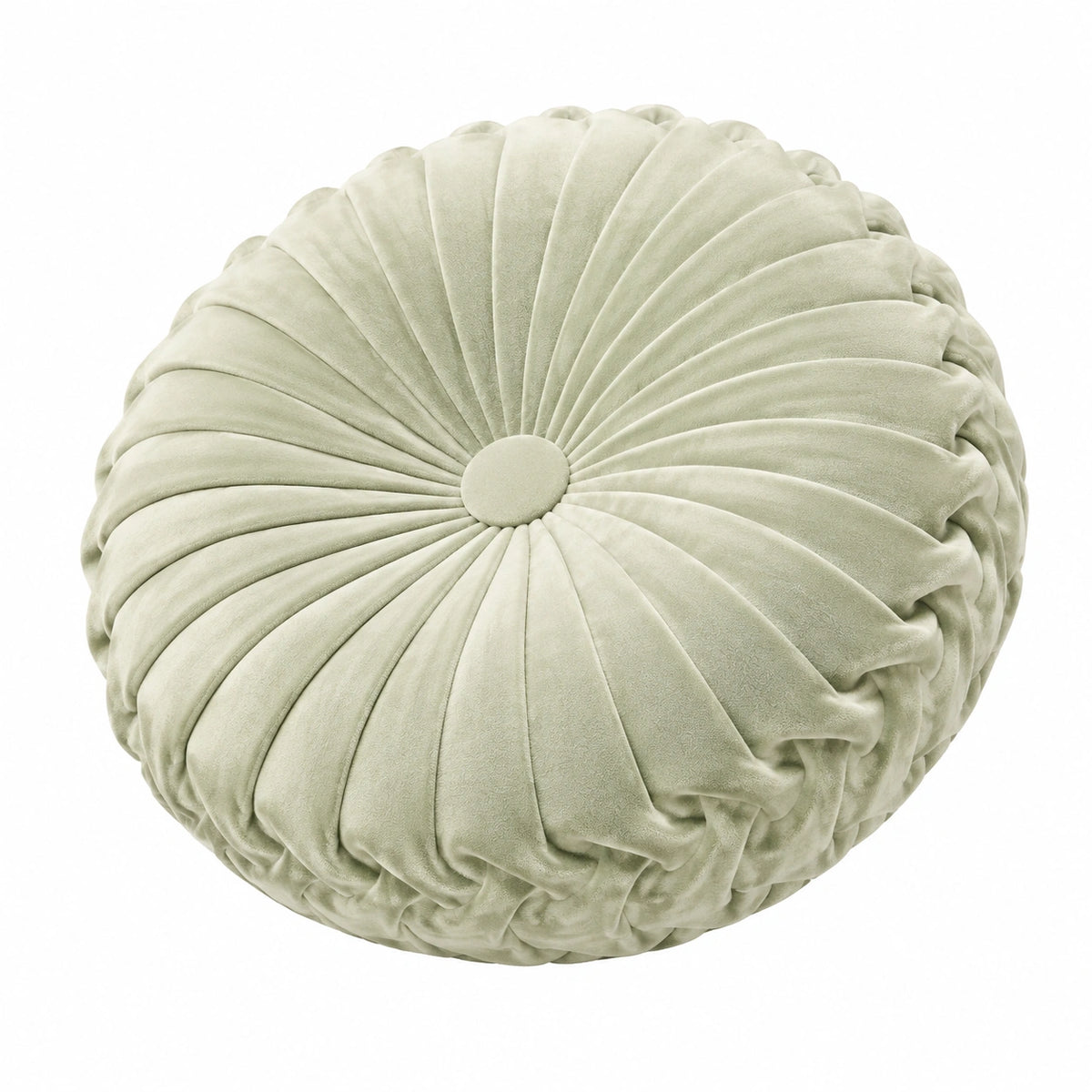 Cuscino decorativo rotondo 40 cm in velluto verde salvia con pieghe